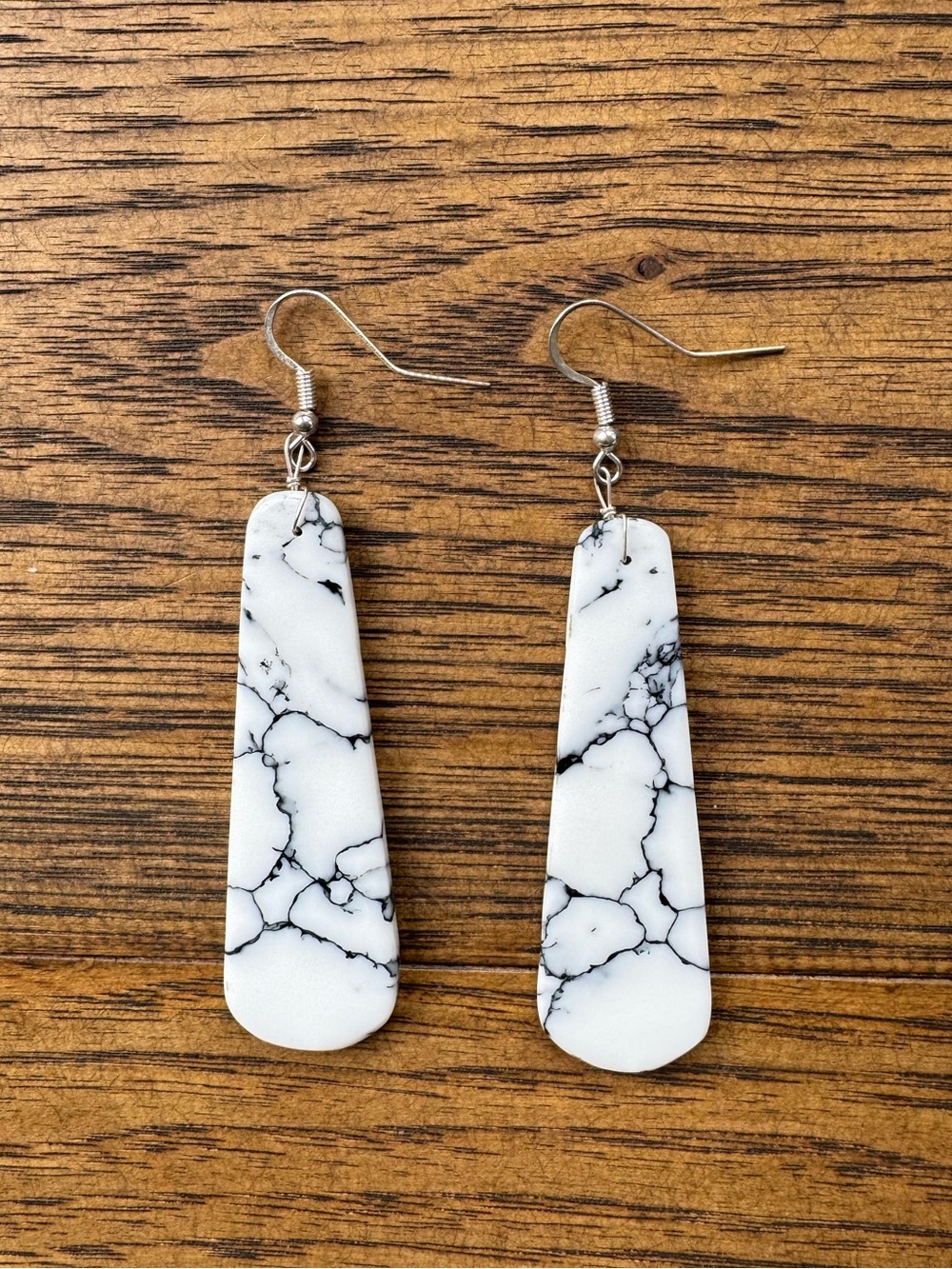 Turnback Pony White Howlite Sterling Silver Drop Earrings Black Veining New